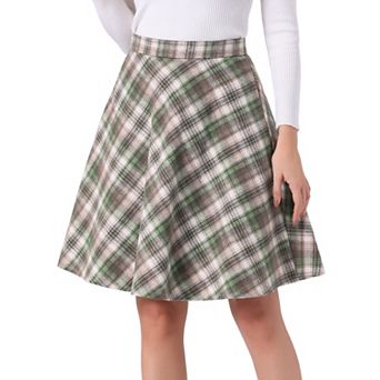 Women's Plaids Elastic Waist Knee Length Worsted A Line Skirt