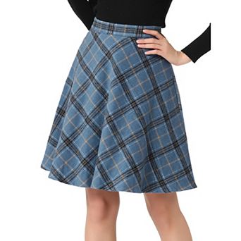 Women's Plaids Elastic Waist Knee Length Worsted A Line Skirt