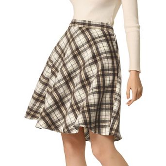 Women's Plaids Elastic Waist Knee Length Worsted A Line Skirt