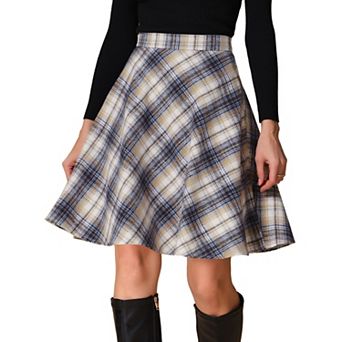 Women's Plaids Elastic Waist Knee Length Worsted A Line Skirt