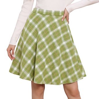 Women's Plaids Elastic Waist Knee Length Worsted A Line Skirt