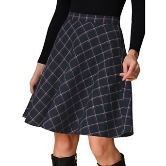 Women's Plaids Elastic Waist Knee Length Worsted A Line Skirt