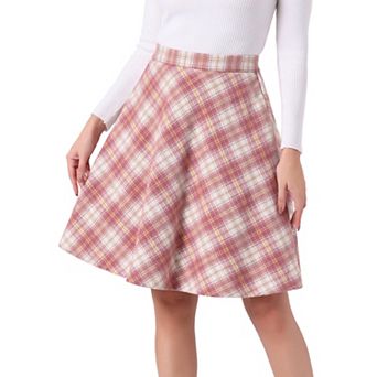 Women's Plaids Elastic Waist Knee Length Worsted A Line Skirt