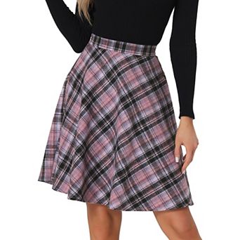 Women's Plaids Elastic Waist Knee Length Worsted A Line Skirt
