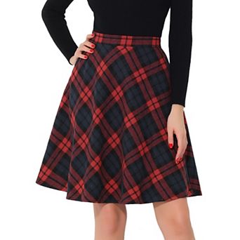 Women's Plaids Elastic Waist Knee Length Worsted A Line Skirt