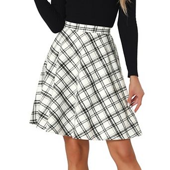 Women's Plaids Elastic Waist Knee Length Worsted A Line Skirt