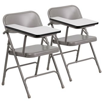 Emma and Oliver 2 Pack Premium Steel Folding Chair with Right Handed Tablet Arm