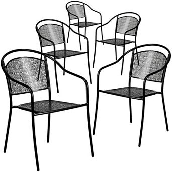 Emma And Oliver Commercial Grade 5 Pack Indoor-outdoor Steel Patio Arm Chair With Round Back