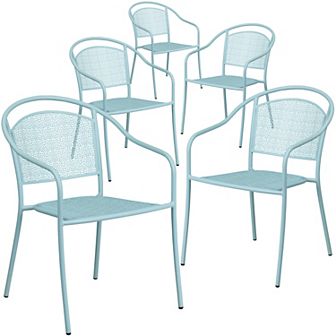 Emma And Oliver Commercial Grade 5 Pack Indoor-outdoor Steel Patio Arm Chair With Round Back