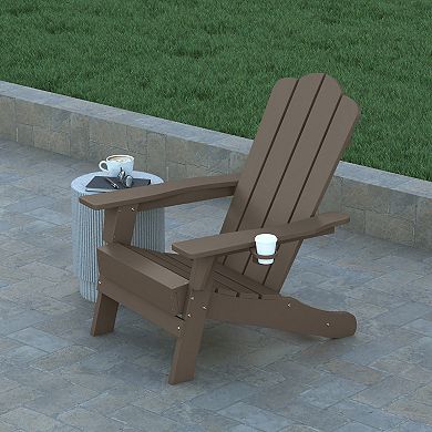 Emma and Oliver Set of 2 All-Weather Adirondack Chairs with Cupholders