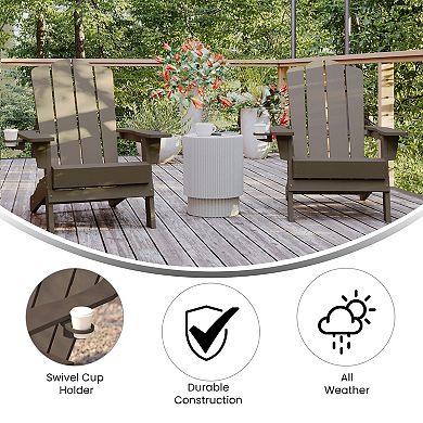 Emma and Oliver Set of 2 All-Weather Adirondack Chairs with Cupholders