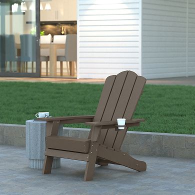 Emma and Oliver Set of 2 All-Weather Adirondack Chairs with Cupholders