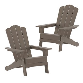 Emma and Oliver Set of 2 All-Weather Adirondack Chairs with Cupholders