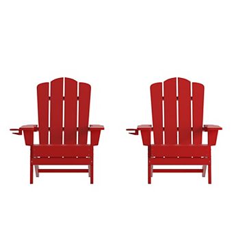 Emma and Oliver Set of 2 All-Weather Adirondack Chairs with Cupholders