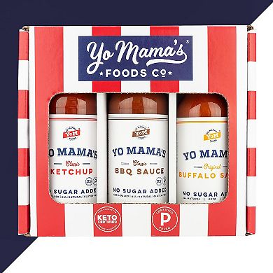 Yo Mama's Foods Grilling Keto Gift Set - Includes (1 ) Buffalo Sauce, (1) Classic Ketchup, (1 ) BBQ Sauce - Keto-Paleo - All-Natural - Gluten-Free and made from Fresh Ingredients