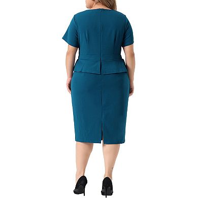 Plus Size Sheath Dress for Women Short Sleeve V Neck Work Business Bodycon Pencil Dresses