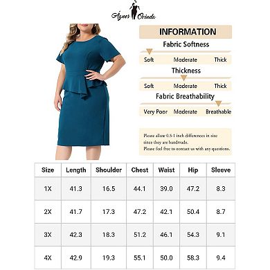 Plus Size Sheath Dress for Women Short Sleeve V Neck Work Business Bodycon Pencil Dresses