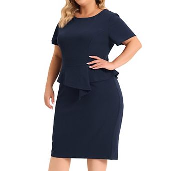 Plus Size Sheath Dress for Women Short Sleeve V Neck Work Business Bodycon Pencil Dresses