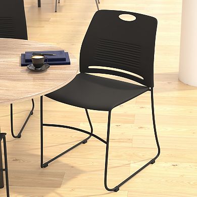 Emma and Oliver Arcana Series Set of 5 Heavy Duty 660 lb. Capacity Ergonomic Polypropylene Stack Chair with Perforated Back and Steel Sled Base