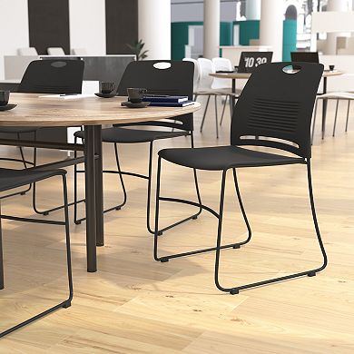 Emma and Oliver Arcana Series Set of 5 Heavy Duty 660 lb. Capacity Ergonomic Polypropylene Stack Chair with Perforated Back and Steel Sled Base