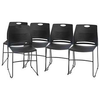 Emma and Oliver Arcana Series Set of 5 Heavy Duty 660 lb. Capacity Ergonomic Polypropylene Stack Chair with Perforated Back and Steel Sled Base