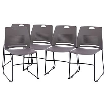 Emma and Oliver Arcana Series Set of 5 Heavy Duty 660 lb. Capacity Ergonomic Polypropylene Stack Chair with Perforated Back and Steel Sled Base