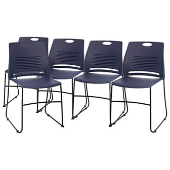 Emma and Oliver Arcana Series Set of 5 Heavy Duty 660 lb. Capacity Ergonomic Polypropylene Stack Chair with Perforated Back and Steel Sled Base