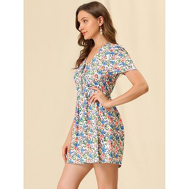 Women's Summer V Neck Short Sleeves Floral Mini Dress