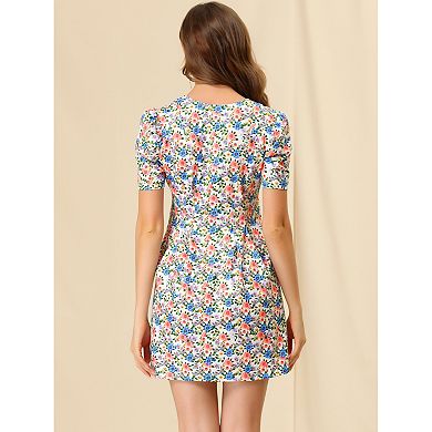 Women's Summer V Neck Short Sleeves Floral Mini Dress