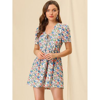 Women's Summer V Neck Short Sleeves Floral Mini Dress