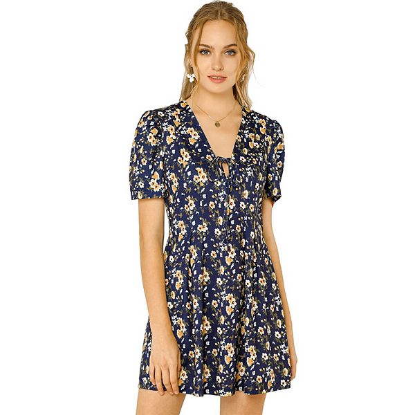 Women's Summer V Neck Short Sleeves Floral Mini Dress