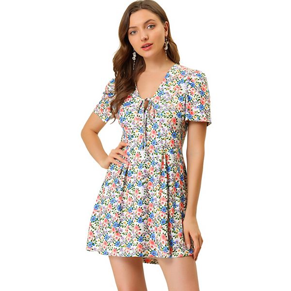Women's Summer V Neck Short Sleeves Floral Mini Dress