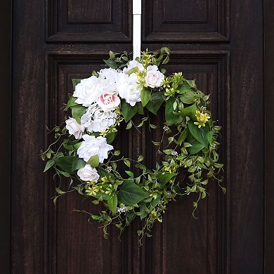 24" Rose Hydrangea and Greenery Wreath with Natural Grapevine Base