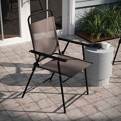 Emma and Oliver Munroe Set of 4 Textilene Folding Sling Style Patio Chairs with Armrests