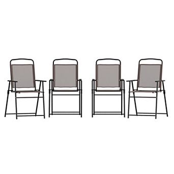 Emma and Oliver Munroe Set of 4 Textilene Folding Sling Style Patio Chairs with Armrests