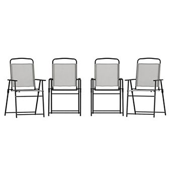 Emma and Oliver Munroe Set of 4 Textilene Folding Sling Style Patio Chairs with Armrests