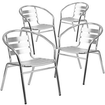 Emma and Oliver 4 Pack Aluminum Commercial Indoor-Outdoor Restaurant Stack Chair with Triple Slat Back