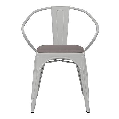 Emma and Oliver Alva Metal Indoor-Outdoor Stacking Chair with Vertical Slat Back, Arms and All-Weather Polystyrene Seat