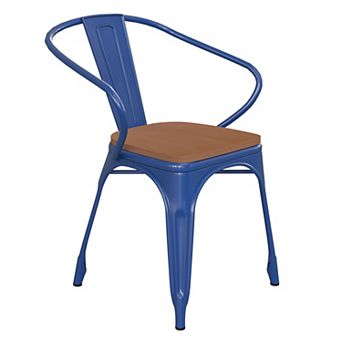 Emma and Oliver Alva Metal Indoor-Outdoor Stacking Chair with Vertical Slat Back, Arms and All-Weather Polystyrene Seat