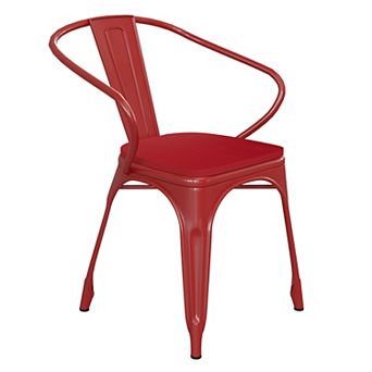 Emma and Oliver Alva Metal Indoor-Outdoor Stacking Chair with Vertical Slat Back, Arms and All-Weather Polystyrene Seat