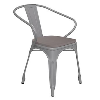 Emma and Oliver Alva Metal Indoor-Outdoor Stacking Chair with Vertical Slat Back, Arms and All-Weather Polystyrene Seat