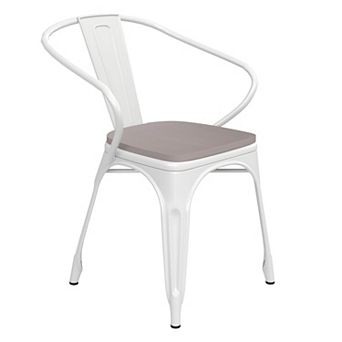 Emma and Oliver Alva Metal Indoor-Outdoor Stacking Chair with Vertical Slat Back, Arms and All-Weather Polystyrene Seat