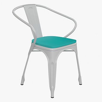 Emma and Oliver Alva Metal Indoor-Outdoor Stacking Chair with Vertical Slat Back, Arms and All-Weather Polystyrene Seat