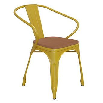 Emma and Oliver Alva Metal Indoor-Outdoor Stacking Chair with Vertical Slat Back, Arms and All-Weather Polystyrene Seat