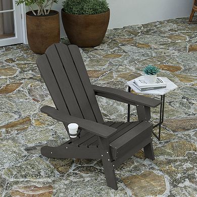 Merrick Lane Set of 2 All-Weather Adirondack Chairs with Cupholders