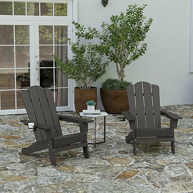 Merrick Lane Set of 2 All-Weather Adirondack Chairs with Cupholders