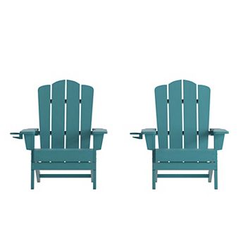 Merrick Lane Set of 2 All-Weather Adirondack Chairs with Cupholders