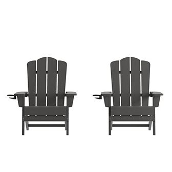 Merrick Lane Set of 2 All-Weather Adirondack Chairs with Cupholders