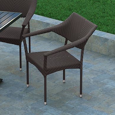 Emma and Oliver Shasta Modern All-Weather Patio Dining Chair with Fade and Weather Resistant PE Rattan and Reinforced Steel Frame