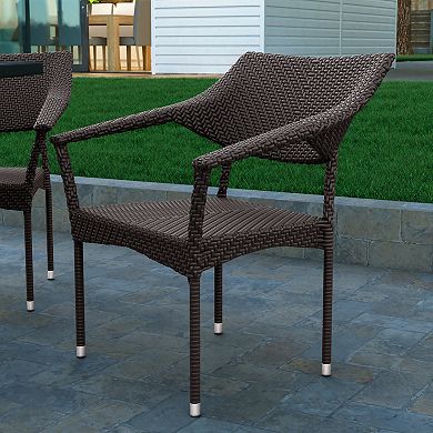 Emma and Oliver Shasta Modern All-Weather Patio Dining Chair with Fade and Weather Resistant PE Rattan and Reinforced Steel Frame